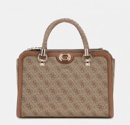 Guess Orlina Logo Society Satchel, Latte Logo/Brown