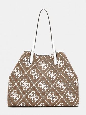 Guess Vikky Large Tote Bag, Latte Logo/White