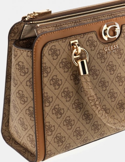 Guess Orlina Logo Society Satchel, Latte Logo/Brown