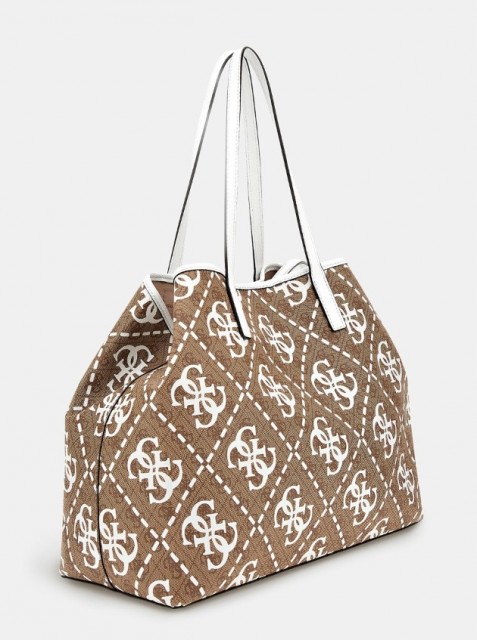 Guess Vikky Large Tote Bag, Latte Logo/White
