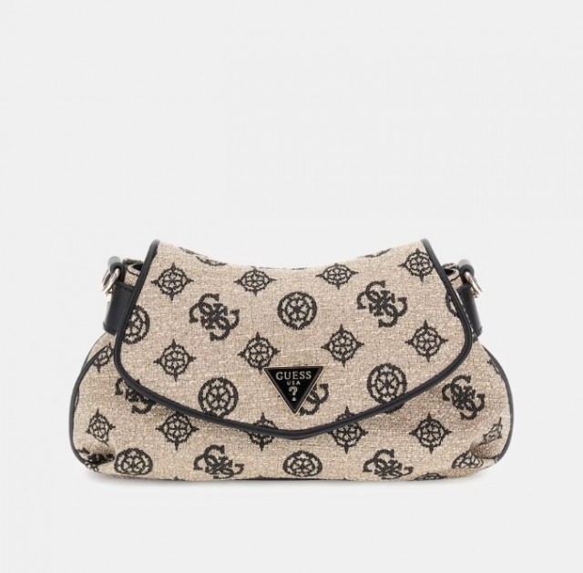 Guess Beyza Flap Shoulder Bag, Black Logo