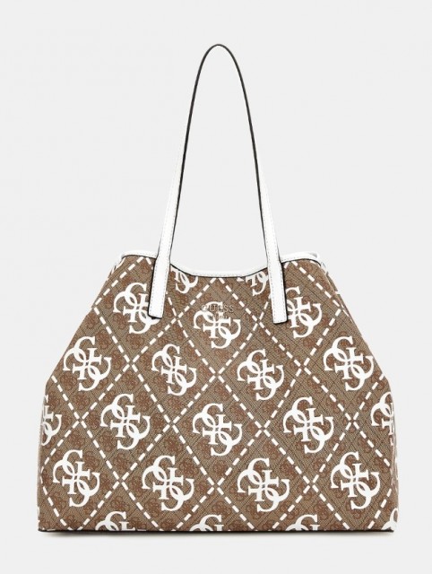 Guess Vikky Large Tote Bag, Latte Logo/White