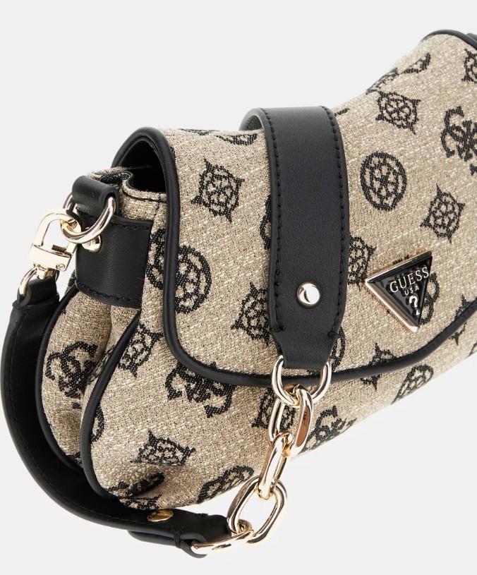 Guess Beyza Flap Shoulder Bag, Black Logo