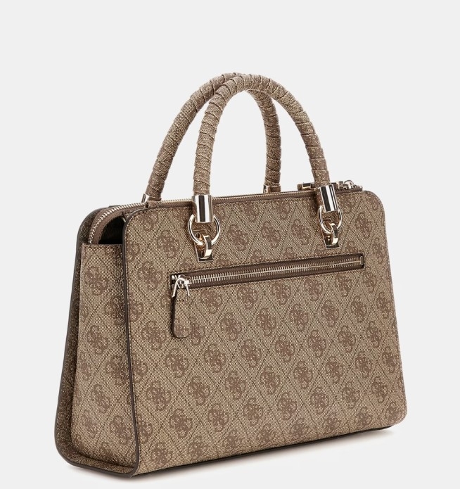 Guess Orlina Logo Society Satchel, Latte Logo/Brown