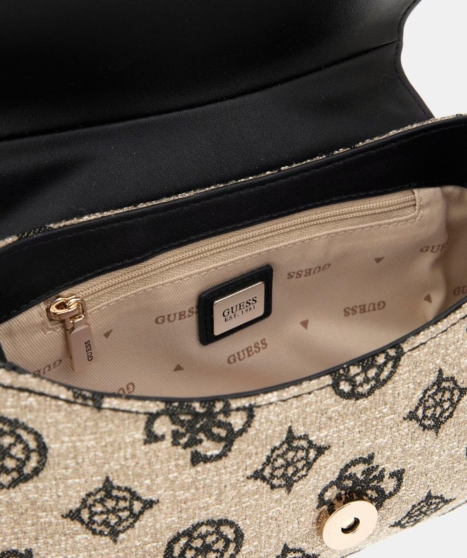 Guess Beyza Flap Shoulder Bag, Black Logo