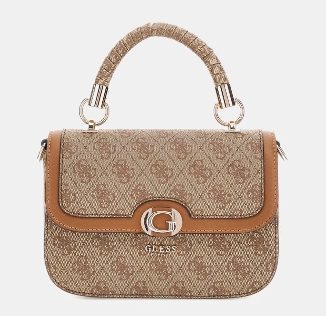 Guess Orlina Logo Top Handle Flap, Latte Logo/Brown