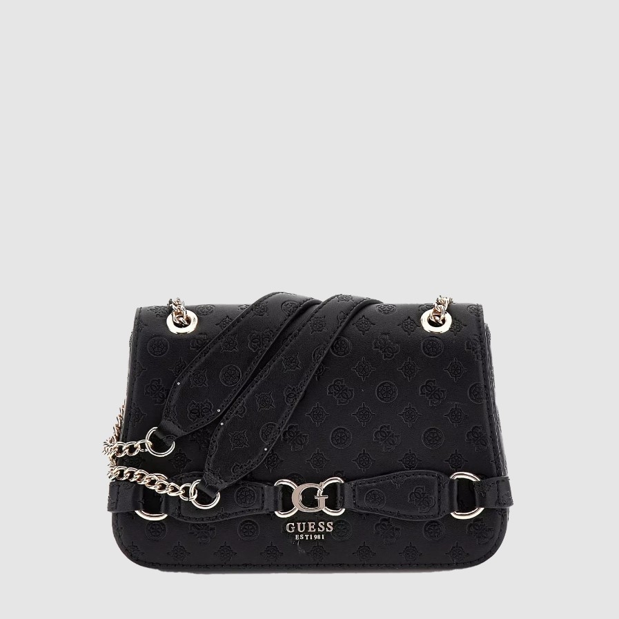 Guess Arlena Logo Convertible Crossbody Flap, Black Logo