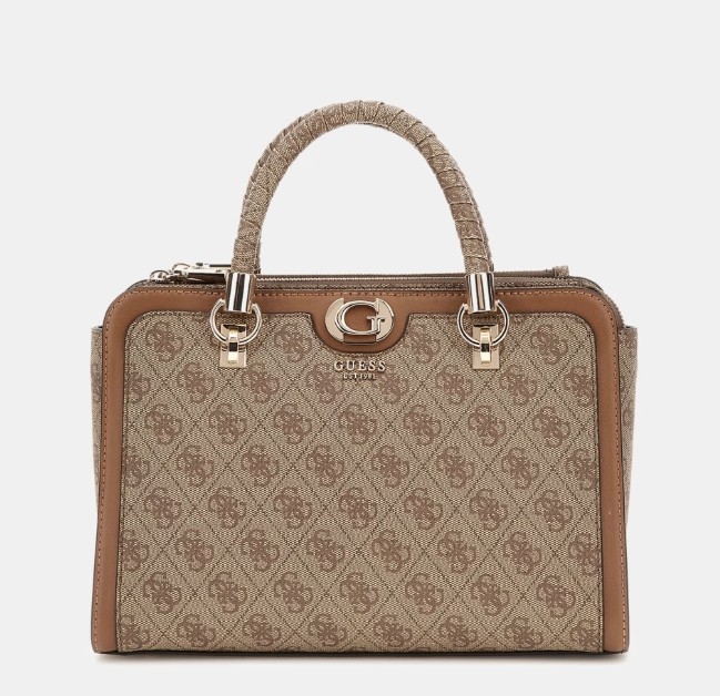 Guess Orlina Logo Society Satchel, Latte Logo/Brown