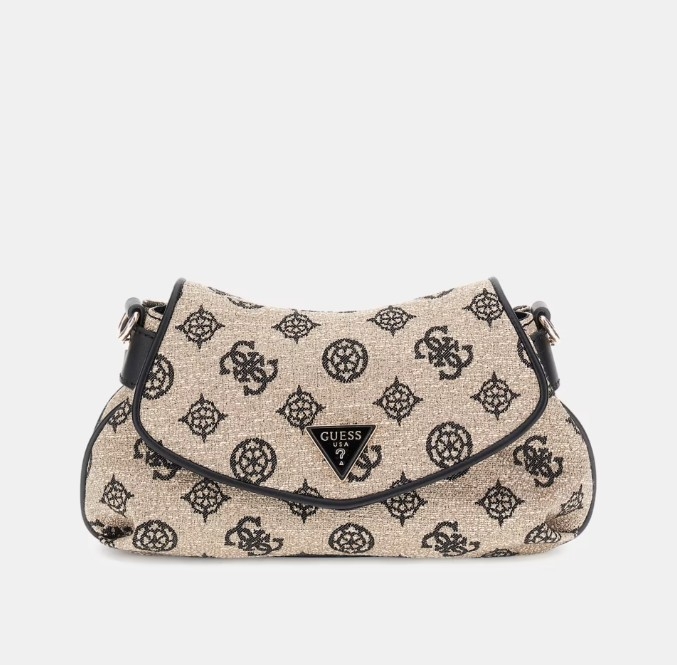 Guess Beyza Flap Shoulder Bag, Black Logo